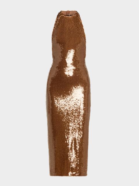 LaQuan Smith Sequined Halter Midi Dress