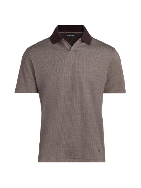 EMPORIO ARMANI Men's Melange Johnny Collar Polo Shirt - Brown