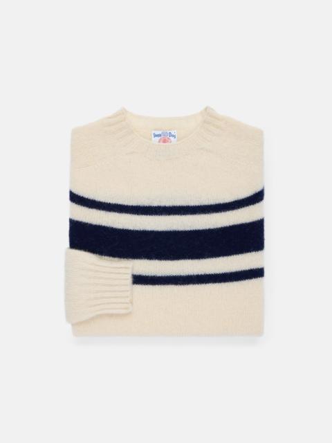 J. PRESS MADE-IN-SCOTLAND NATURAL CHEST STRIPE SHAGGY DOG SWEATER - TRIM FIT
