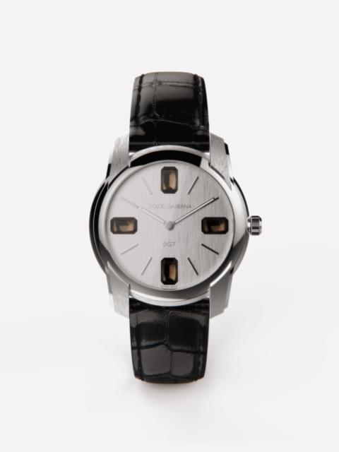 Steel watch with smoky quartz
