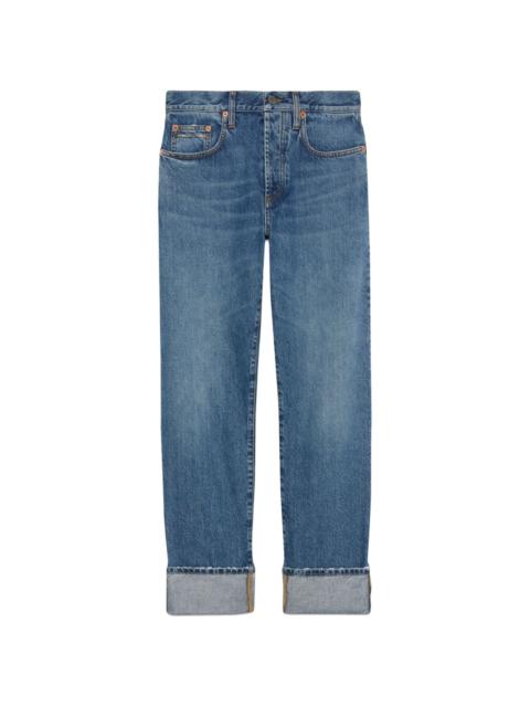 Horsebit-detail low-rise straight-leg jeans
