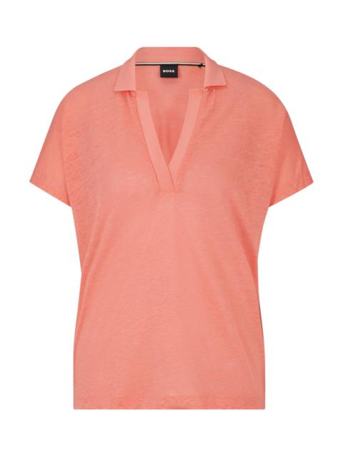 BOSS LINEN-BLEND TOP WITH JOHNNY COLLAR