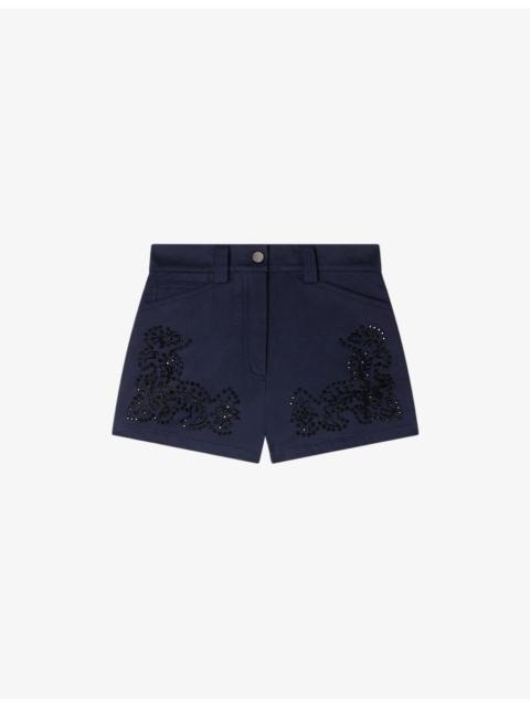 Sandro Bead-Embellished High-Rise Cotton Shorts