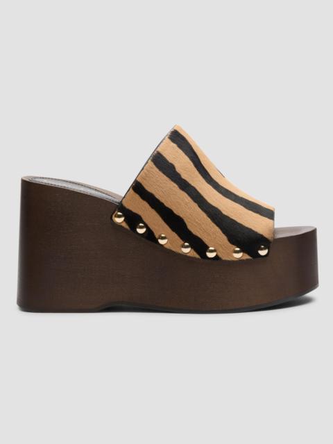 Stuart Weitzman Women's Kate 100MM Zebra-Print Calf Hair Wedge Sandals - Camel Shadow