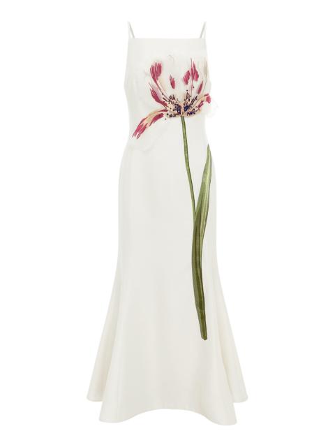 LEO LIN Regina Embellished Wool-Blend Midi Dress white