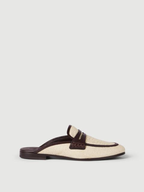 Brunello Cucinelli Techno raffia and leather mules
