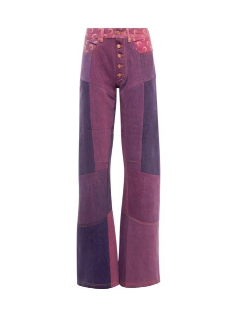 Marine Serre Paneled high-rise wide-leg jeans