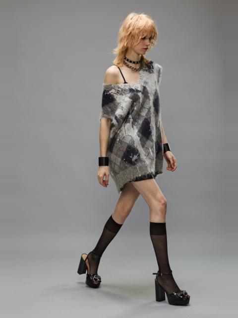 R13 OVERSIZED SWEATER VEST - GREY ARGYLE