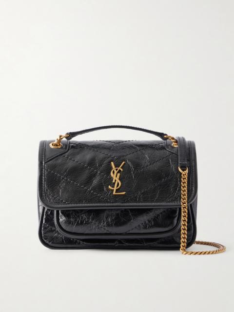 SAINT LAURENT Niki Cassandre-embellished Crinkled-leather Mini Bag