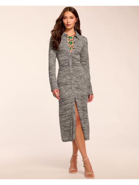 RAMY BROOK Rachelle Long Sleeve Ruched Lurex Knit Midi Dress