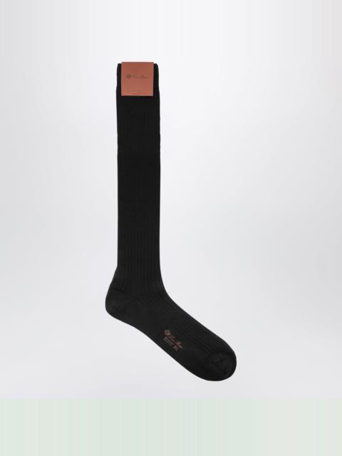 Loro Piana Sottile Black Ribbed Cashmere Blend Socks