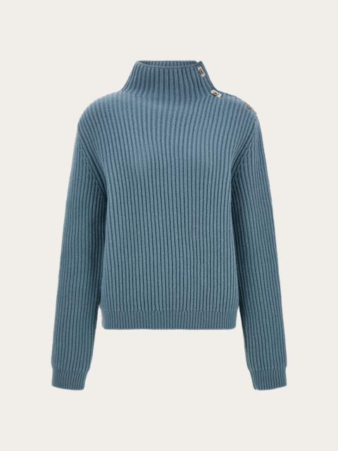 FERRAGAMO Knitted mock neck sweater with Gancini detail