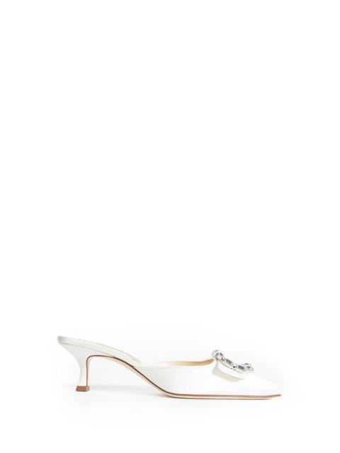Manolo Blahnik Mayjou Satin Crystal Buckle Mules