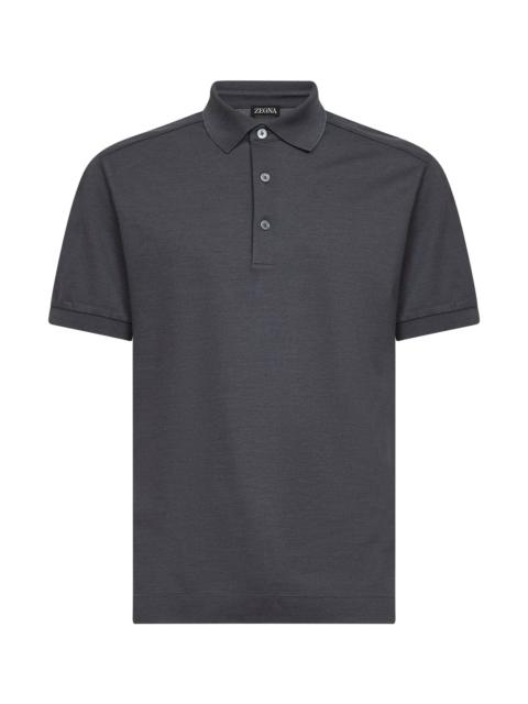 ZEGNA Grey cotton and silk pique polo shirt