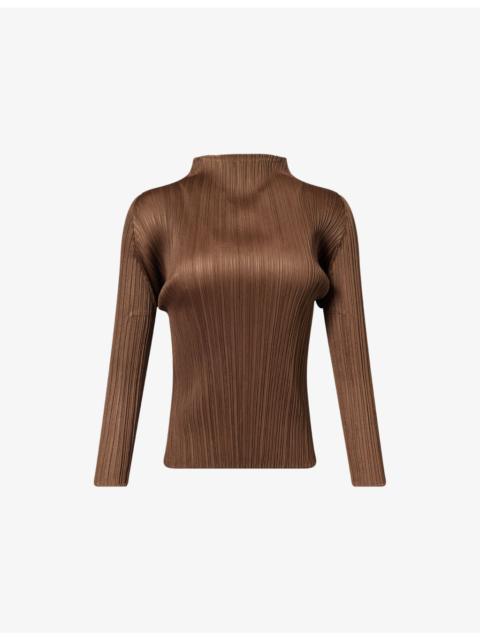 Pleats Please Issey Miyake Mock-Neck Long-Sleeve Knit Top