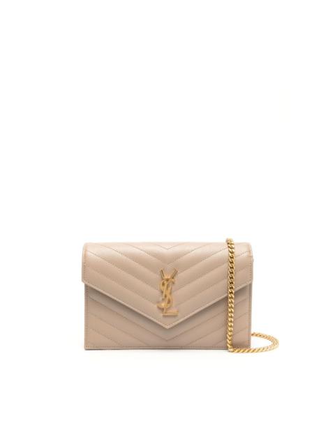 SAINT LAURENT envelope flap pouch in mix matelassé metallic grain  