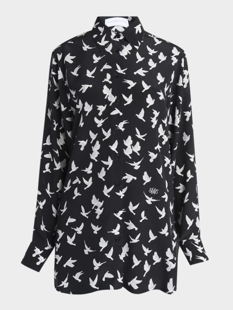 Stella McCartney Flying Bird Silk Oversized Button-Down Shirt