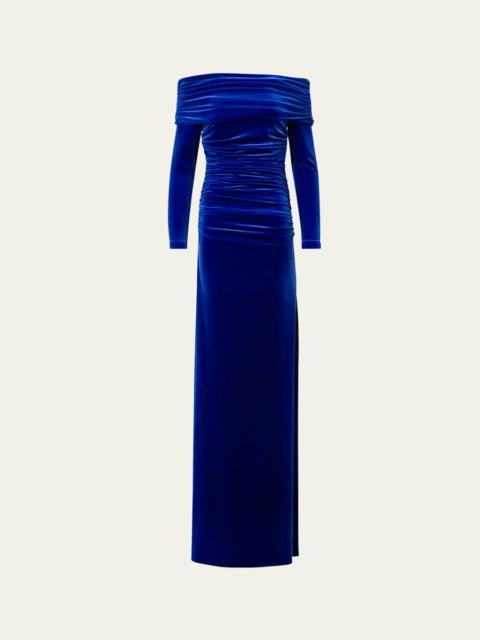 AKRIS Velvet Off-the-Shoulder Draped Gown