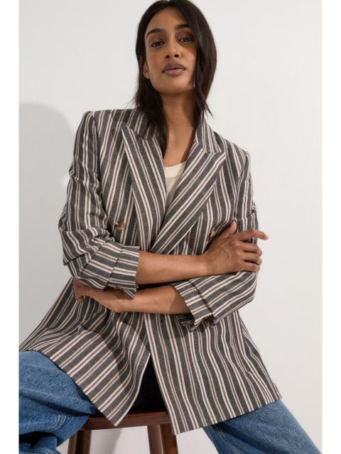 KAREN MILLEN Linen Sparkle Stripe Tailored Double Breasted Jacket