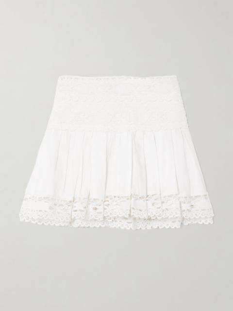 Isabel Marant Étoile Violana Pleated Lace-trimmed Linen And Cotton-blend Mini Skirt