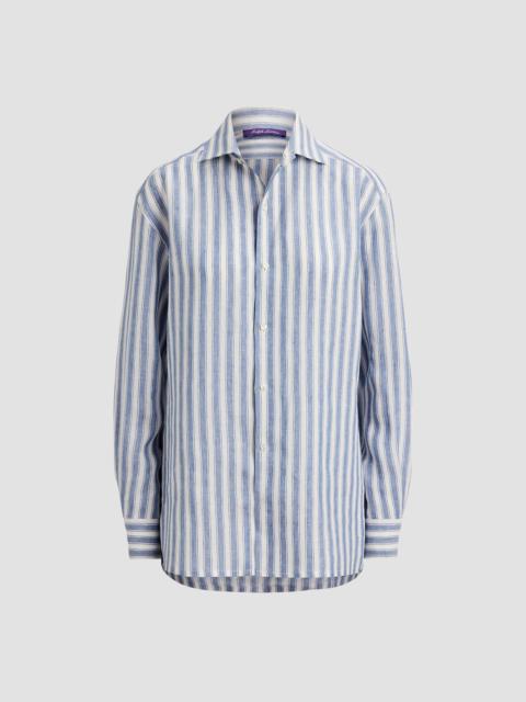 Ralph Lauren Women's Capri Relaxed-Fit Striped Linen Shirt - Chambray Blue Cream