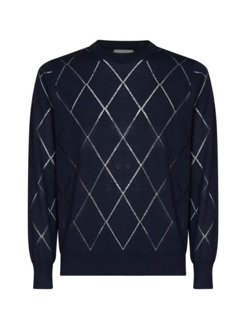 Dries Van Noten Navy blue diamond-pattern wool knit Murton sweater