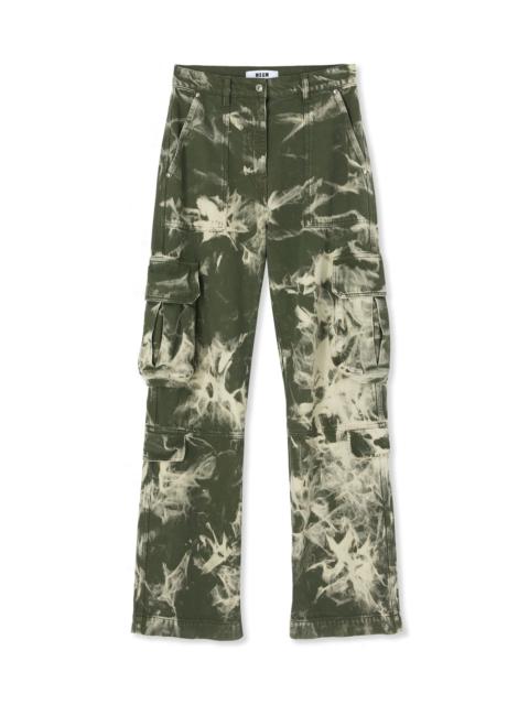 Cargo pants with marbleized tie-dye treatment