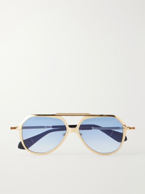 JACQUES MARIE MAGE + Lou Lou de La Falaise Louise aviator-style titanium sunglasses Gold