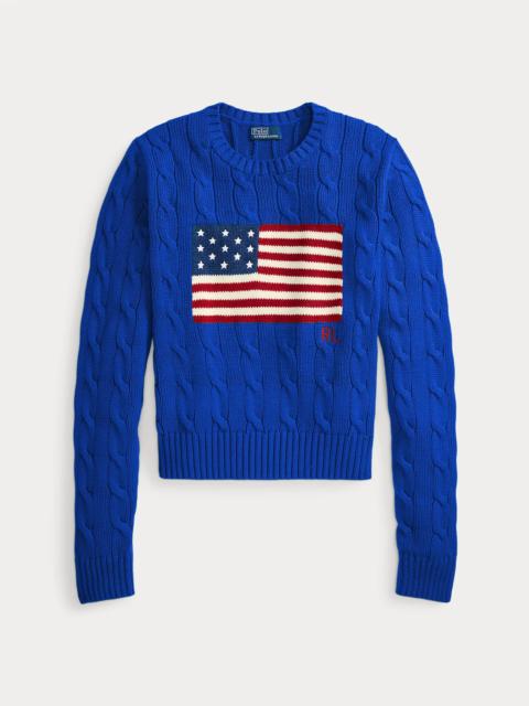Polo Ralph Lauren Flag Cable-Knit Cotton Cropped Sweater