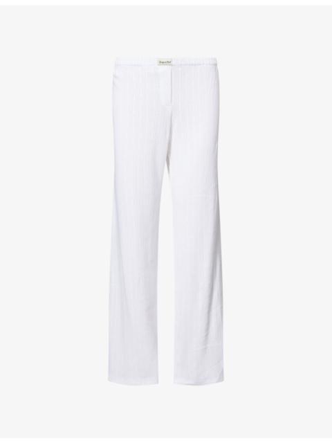 Sporty & Rich Logo-Patch Pointelle Cotton Trousers