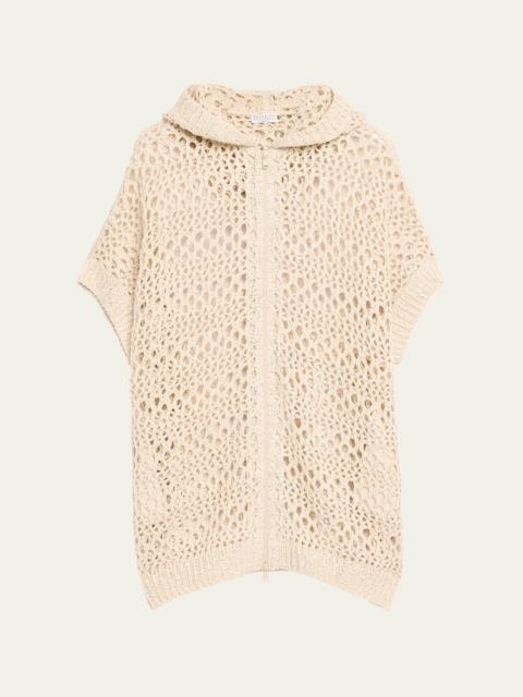Open-Weave Knit Sweater Coat with Paillette Detail