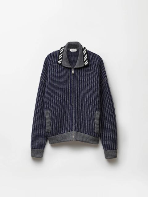 VERSACE Intarsia Wool Knit Zip Cardigan