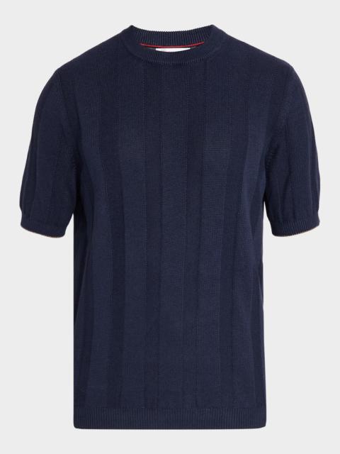 Brunello Cucinelli Men's Linen and Cotton Ribbed Short-Sleeve Sweater