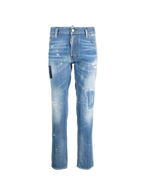 distressed mid-rise straight-leg jeans