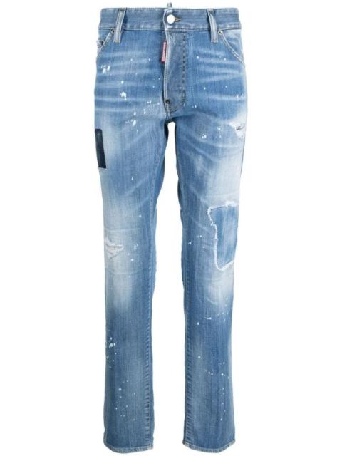 distressed mid-rise straight-leg jeans