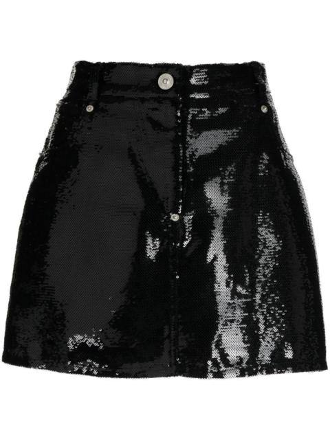 pushBUTTON patent-finish mini skirt