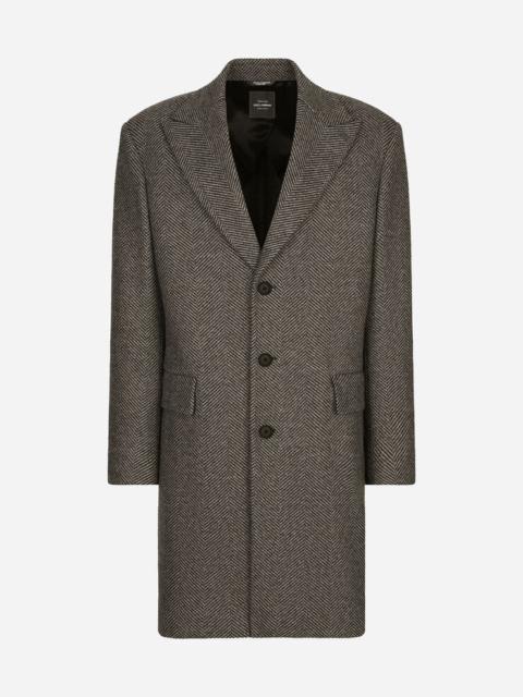 Single-breasted herringbone wool jersey coat