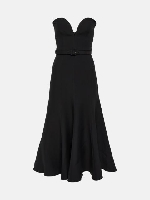 Strapless wool and silk midi dress