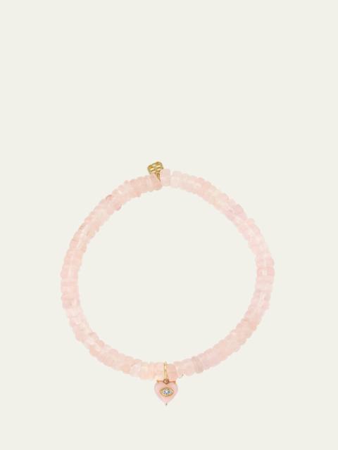 SYDNEY EVAN 14K Diamond Carved Pink Opal Heart on Rose Quartz Bracelet
