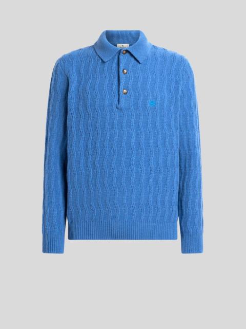 Etro POLO-STYLE SWEATER IN CASHMERE WITH WAVY MOTIF