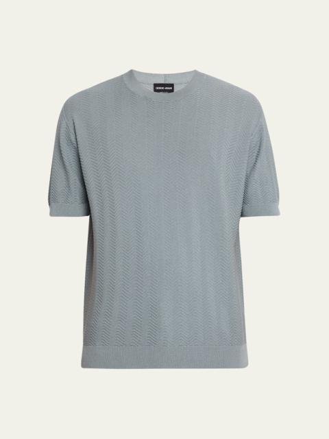 GIORGIO ARMANI Men's Silk and Cotton Chevron Crewneck Sweater