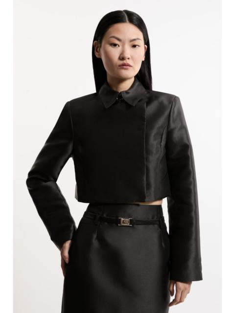 KAREN MILLEN Satin Twill Cropped Wrap Tailored Jacket