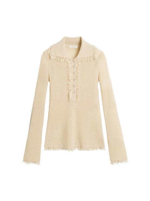 Dreele Fringed Wool-Mohair Polo Top neutral