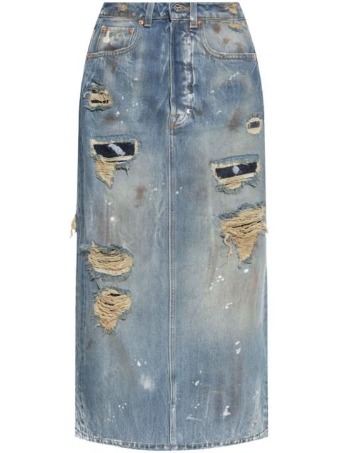 VETEMENTS distressed maxi denim skirt