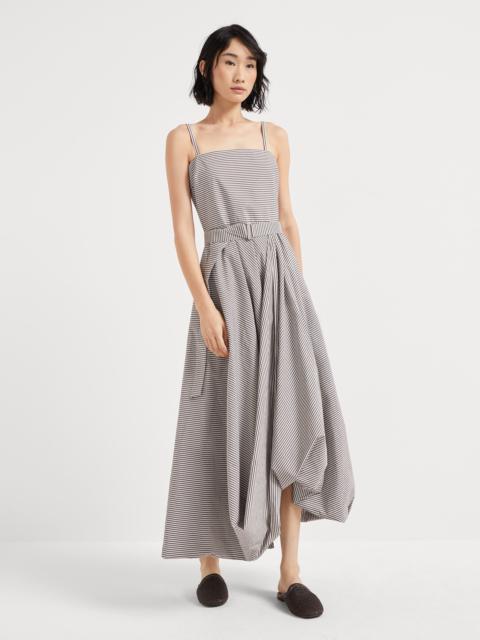 Brunello Cucinelli Multi-stripe cotton poplin belted bubble hem dress