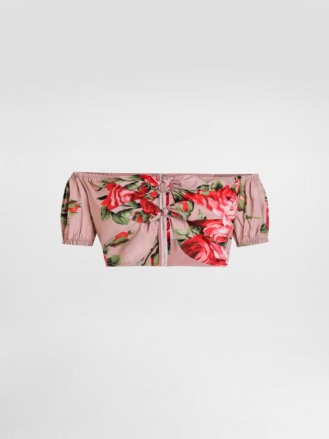 Rose bouquet-print cotton top