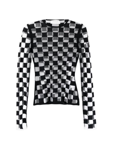 checkerboard-print long-sleeve top