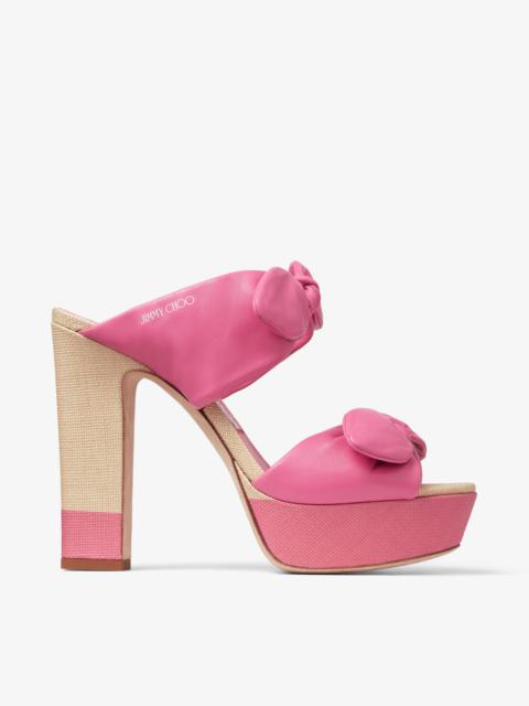JIMMY CHOO Rua 120
Natural/Candy Pink Raffia and Leather Platform Sandals