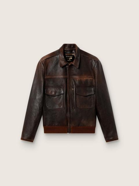 Golden Goose Men's dark brown distressed leather bomber jacket