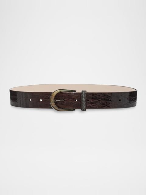 Brunello Cucinelli Lizard-Effect Leather Belt